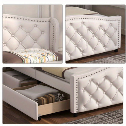 Polsterbett 140x200 cm – Gestoffeerd Bed – Tweepersoonsbed – Slaapbank – Guestbed – Met Metalen Frame – Tufted Hoofdbord – 2 Opberglades – Comfortabel & Stijlvol