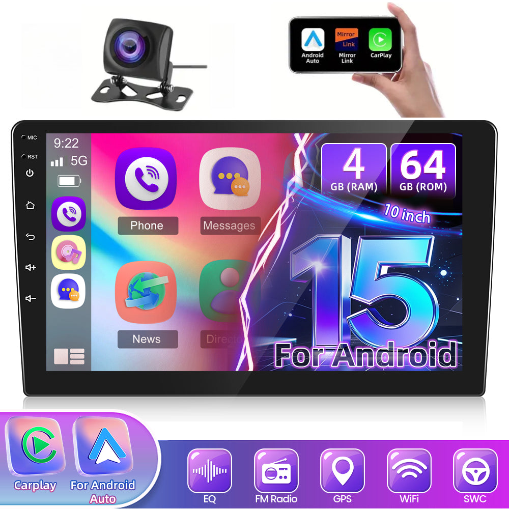 10 inch Autoradio – Auto Stereo – Multimedia Speler – Navigatiesysteem – Car Play Radio – Android 13 – HD Touchscreen – Draadloos CarPlay & Android Auto – Achteruitrijcamera Compatibel – 64GB Opslag Uitbreidbaar