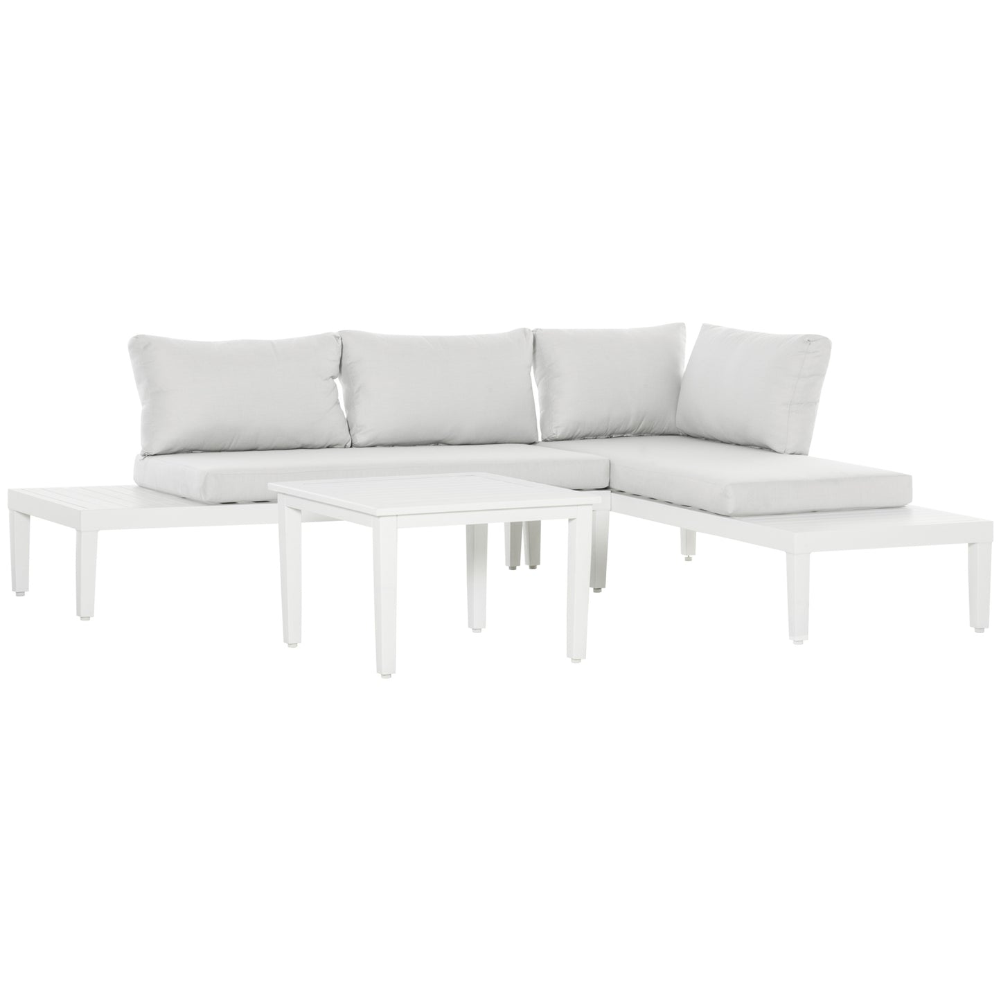 3-delige Loungeset – Tuinmeubelset – Balkonset – L-vormige Bank – Loungesofa – Lichtgewicht Aluminium – Weerbestendig & Comfortabel Kussen – Creme Wit