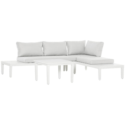 3-delige Loungeset – Tuinmeubelset – Balkonset – L-vormige Bank – Loungesofa – Lichtgewicht Aluminium – Weerbestendig & Comfortabel Kussen – Creme Wit