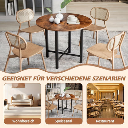Foldable Round Dining Table - 75cm High, Brown Wooden Kitchen Table for 2-4 People, Rustic Style with Metal Legs, Engineered Wood Top, Perfect for Living Room or Dining Room, Easy Assembly, No Power Needed, Dining Table for Living Room, JoliJour