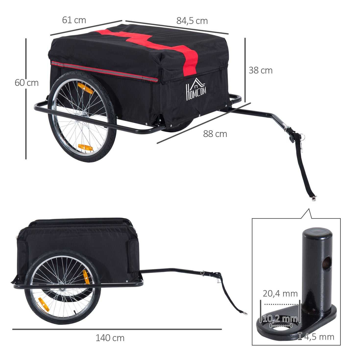 Fietskar – Fietsaanhanger – Bagagekar – Transportwagen – Aanhanger – Opvouwbaar – Robuust IJzeren Frame – Maximaal Laadvermogen 40 Kg – 140x88x60 cm