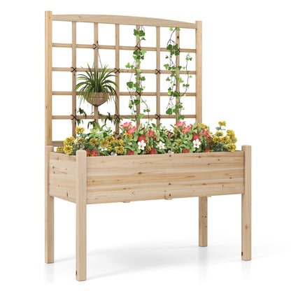 Verhoogde Plantenbak – Bloembak – Moestuinbak – Kruidenbak – Tuinbak Met Klimrek – Natuurlijk Grenenhout – Ingebouwd Klimrek – 4 Drainagegaten – 119 x 60 x 160 cm
