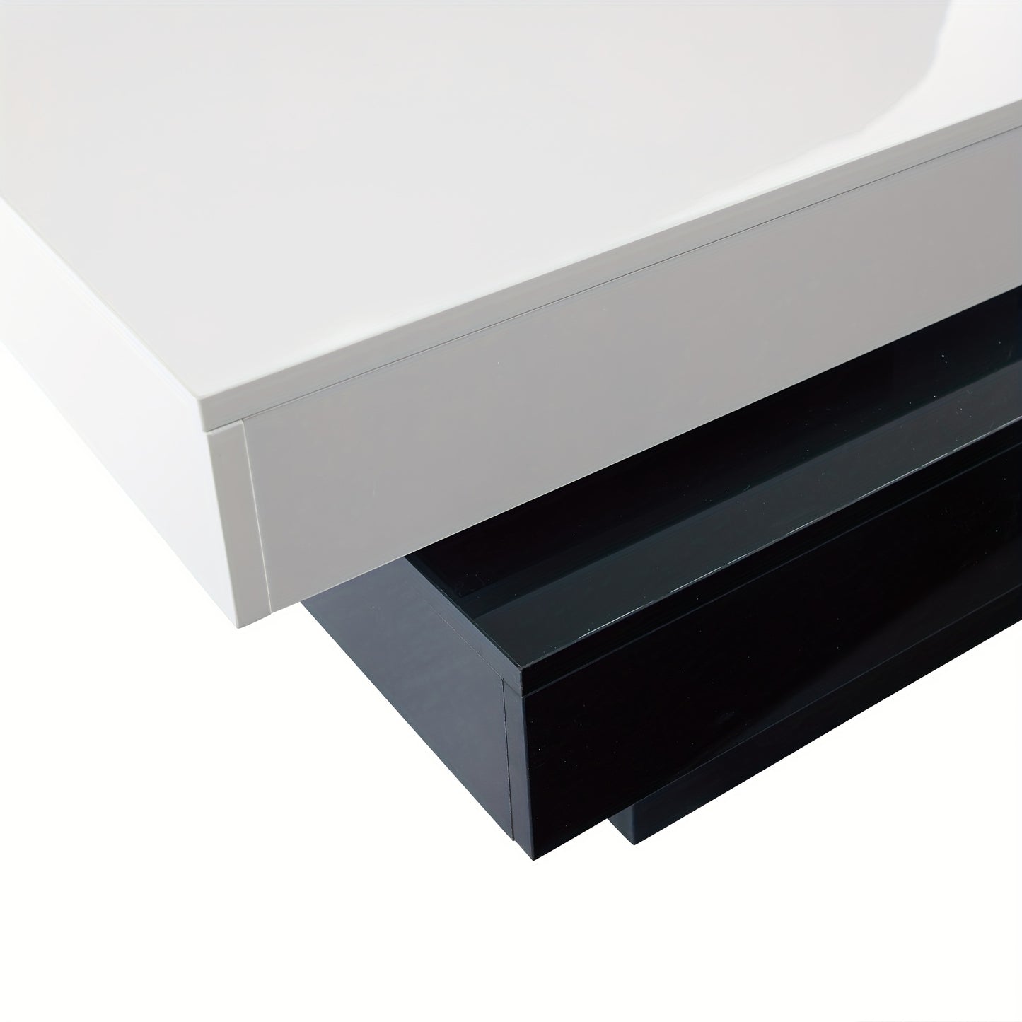 Modern Swivel Coffee Table with Black & White Patchwork Design - High-Gloss Finish, Double Center Table Made of Particle Board, Perfect for Apartment Living Rooms, Minimalist Furniture, Stylish Metal Accents, Easy Assembly