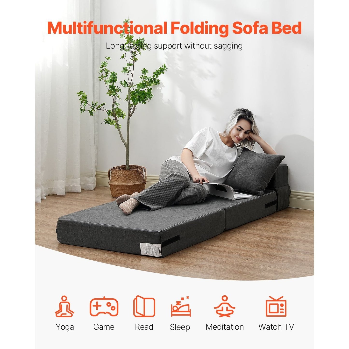 Bedbank – Klapbank – Slaapbank – Slaapstoel – 3-in-1 Multifunctioneel – Donkergrijs – Hoogwaardig Veerkrachtig Schuim – Afneembare Wasbare Hoes