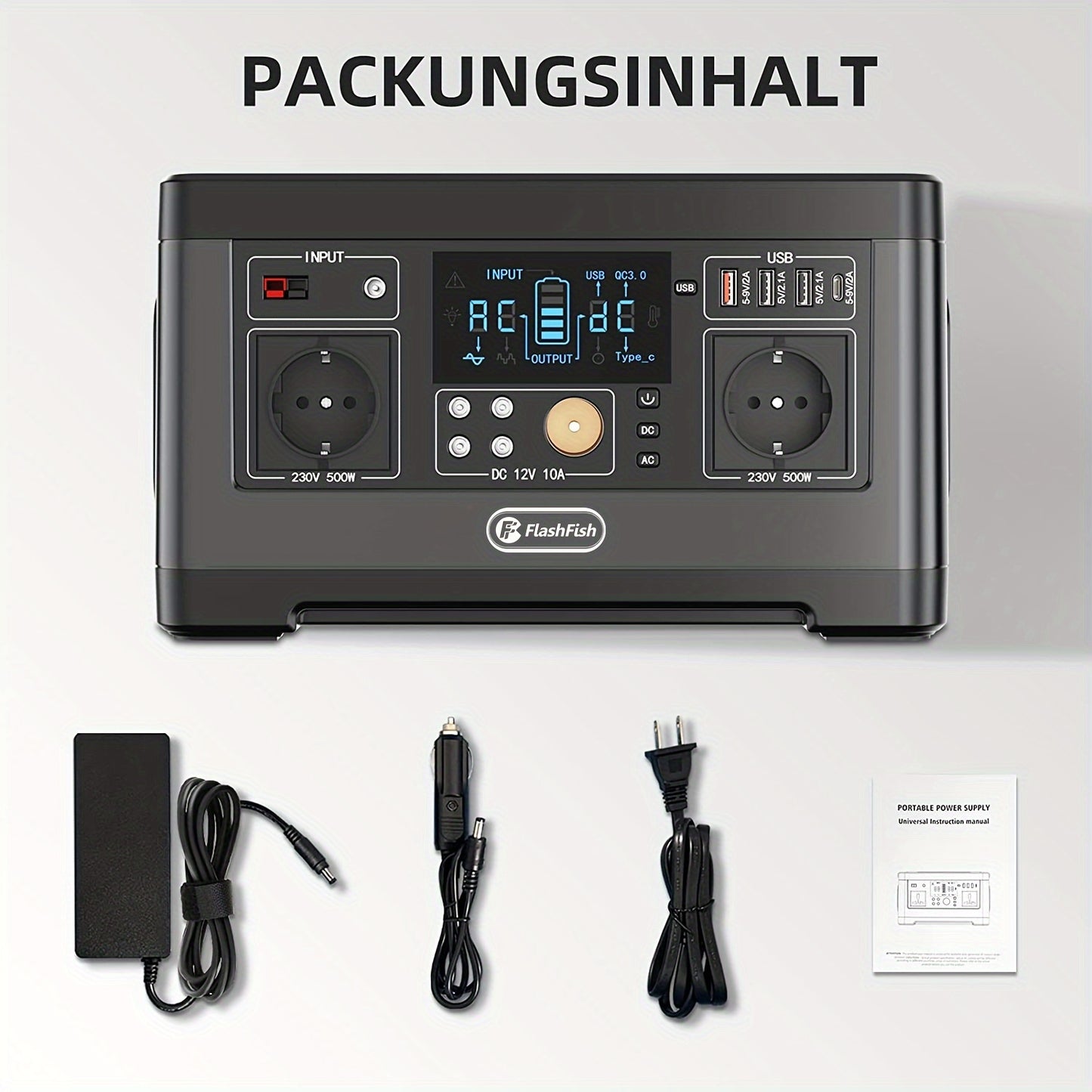 Powerstation – Draagbare Generator – Mobiele Stroomvoorziening – Power Bank – Noodstroom – 520Wh Lithium Batterij – 5 AC Stopcontacten & 4 USB Poorten