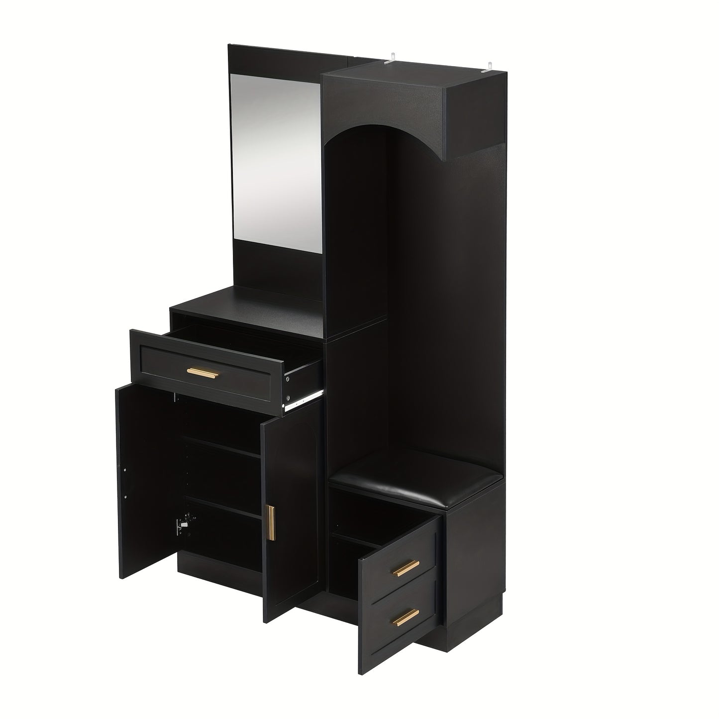 Modern Compact Wardrobe & Shoe Cabinet with Mirror - Freestanding Storage Cabinet with Adjustable Shelves, Doors & Drawers, Space-Saving Multifunctional Furniture for Small Spaces, Classic Contemporary Design, No Electrical R