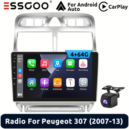 Multimediaspeler Peugeot 307 – Autoradio – 2 DIN Headunit – Navigatiesysteem – Touchscreen Radio – 9 Inch HD Scherm – Android 14 Systeem – Draadloze CarPlay & Android Auto – 4GB RAM 64GB Opslag – GPS Navigatie – AHD Achteruitrijcamera