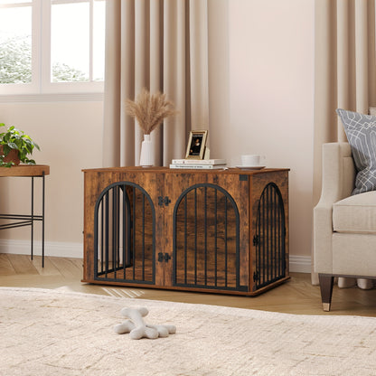 Hondenbench – Hondenkennel – Hondenhok – Hondenkooi – Binnenhuis Hondenbench – Middelgroot – Rustiek Bruin – Multifunctioneel Meubel – Drie Boogdeuren