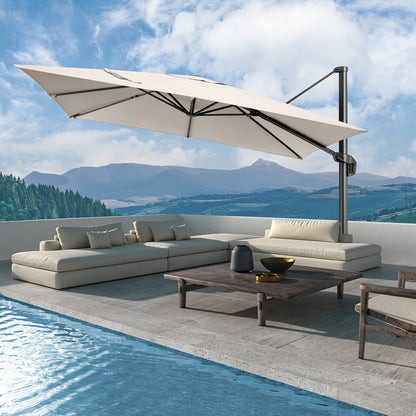 3x3m Adjustable Height Patio Tent Umbrella - Outdoor Canopy with Red & Black Mesh Panels, UV Protection & Wind-Resistant Design for Poolside, Garden, Commercial Use, Patio Umbrella, Garden Shade, Durable Fabric Umbrella