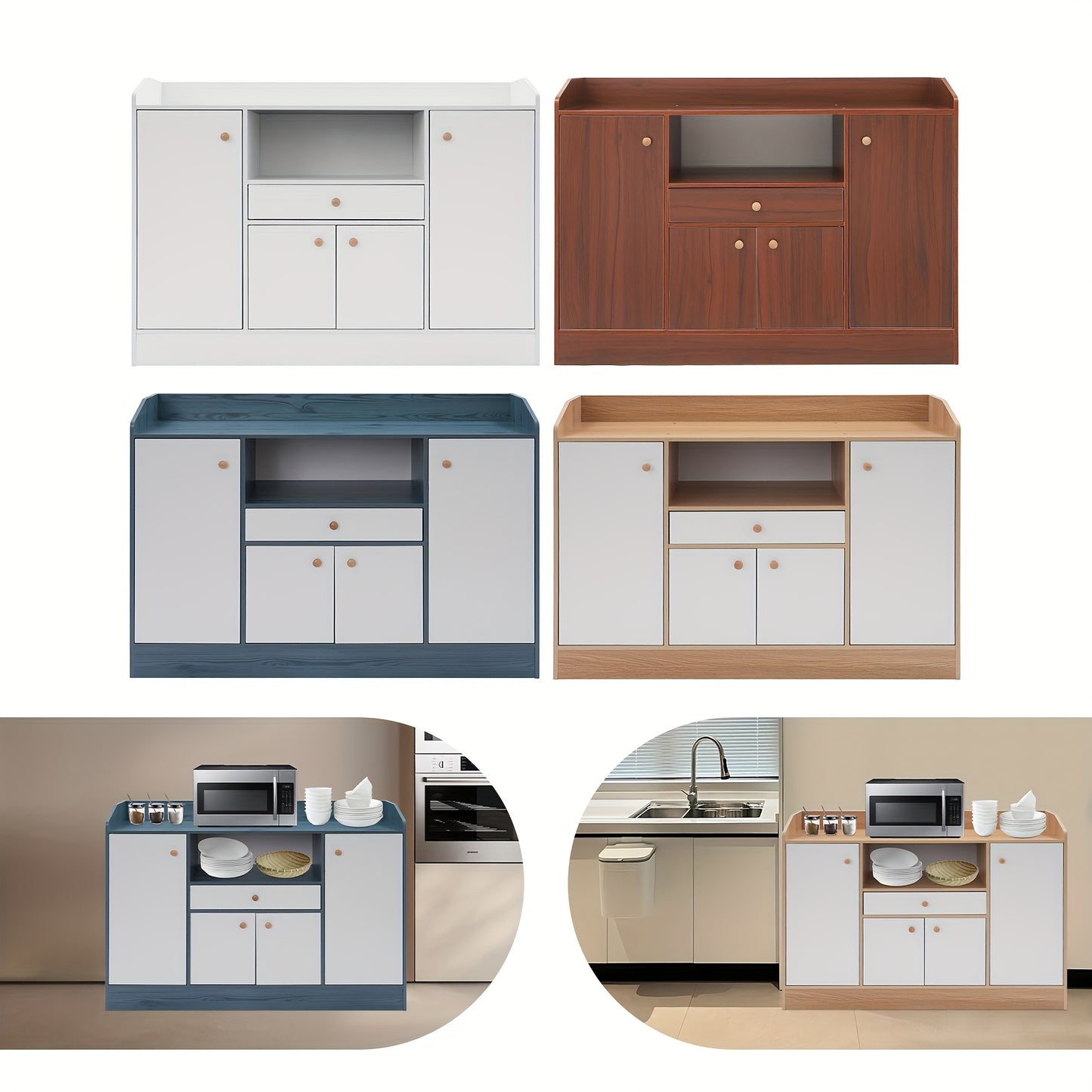 Opbergmeubel – Kast – Dressoir – Keukenmeubel – Buffetkast – Modern – 5 Compartimenten – Hardhout – Magnetische Sluiting – Blauw