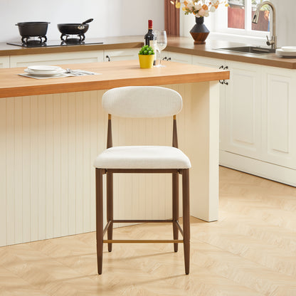 Barkrukken – Barstoelen – Krukken – Keukenstoelen – Zithoeken – Set Van 2 – Franse Landelijke Stijl – Beige Stoffen Bekleding – Metalen Frame – Compact & Comfortabel