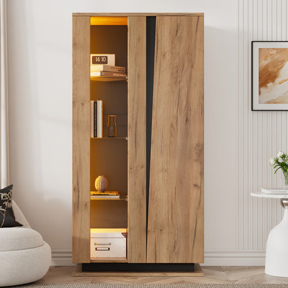 80x35x160cm Freestanding Display Cabinet with Glass Partition - 8 Shelves, 4 Compartments, Classic Wooden Finish, No Power Needed, Perfect for Living Room or Office Decor, Office Decor Cabinet | Modern Display Cabinet | Woode