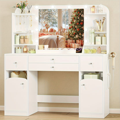 Kaptafel – Make-uptafel – Schminktisch – Toilettafel – Toilletafel – LED-Verlichting Met 3 Lichtstanden – Groot Oppervlak 108 cm Wit