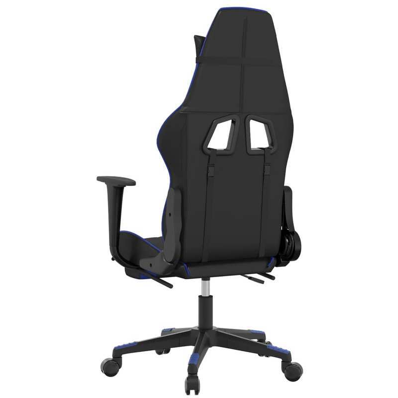 Gaming chair with footrest, black and blue faux leather for gaming PC