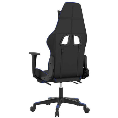 Gaming chair with footrest, black and blue faux leather for gaming PC