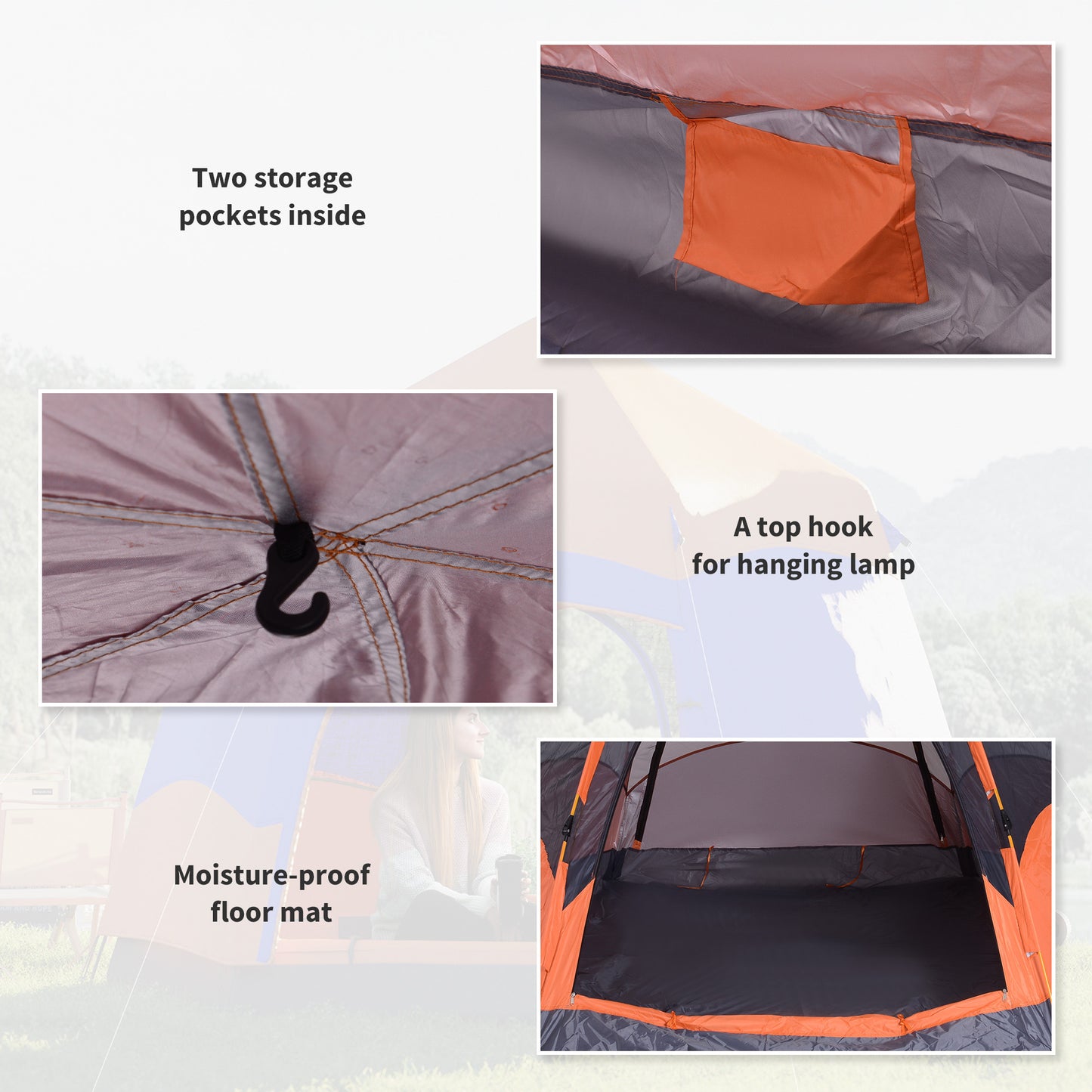 Tent – Kampeertent – Pop-up Tent – Familietent – Outdoor Tent – Snel Opzetbaar – Waterafstotend Polyester – Inklapbaar – 4-6 Personen – Met Muskietennet – Inclusief Draagtas – Oranje Blauw – 275x275x170 cm