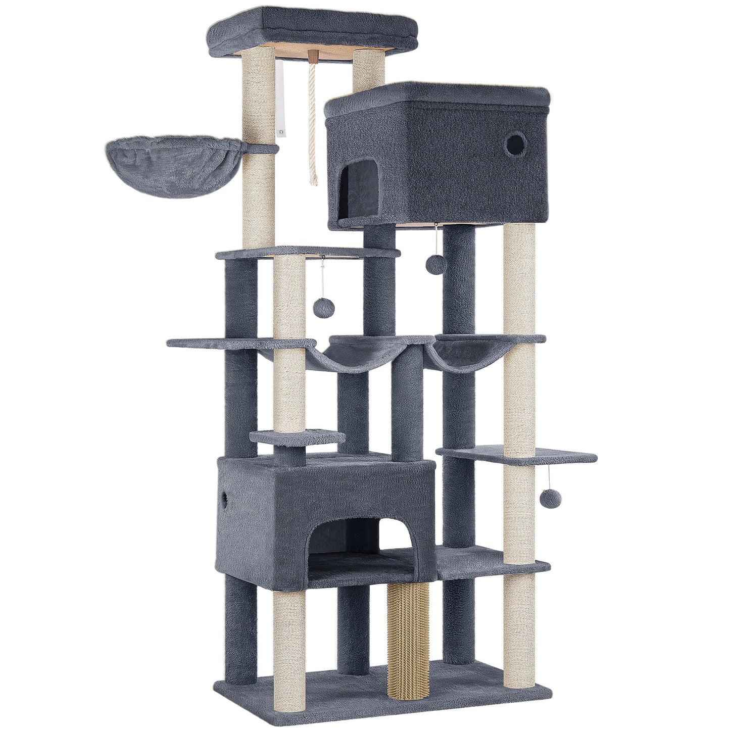 Krabpaal – Kattenboom – Kattenhuis – Krabmeubel – Kattentoren – XXL 200 cm – 10 Sisal Krabpalen & 2 Hangmatten