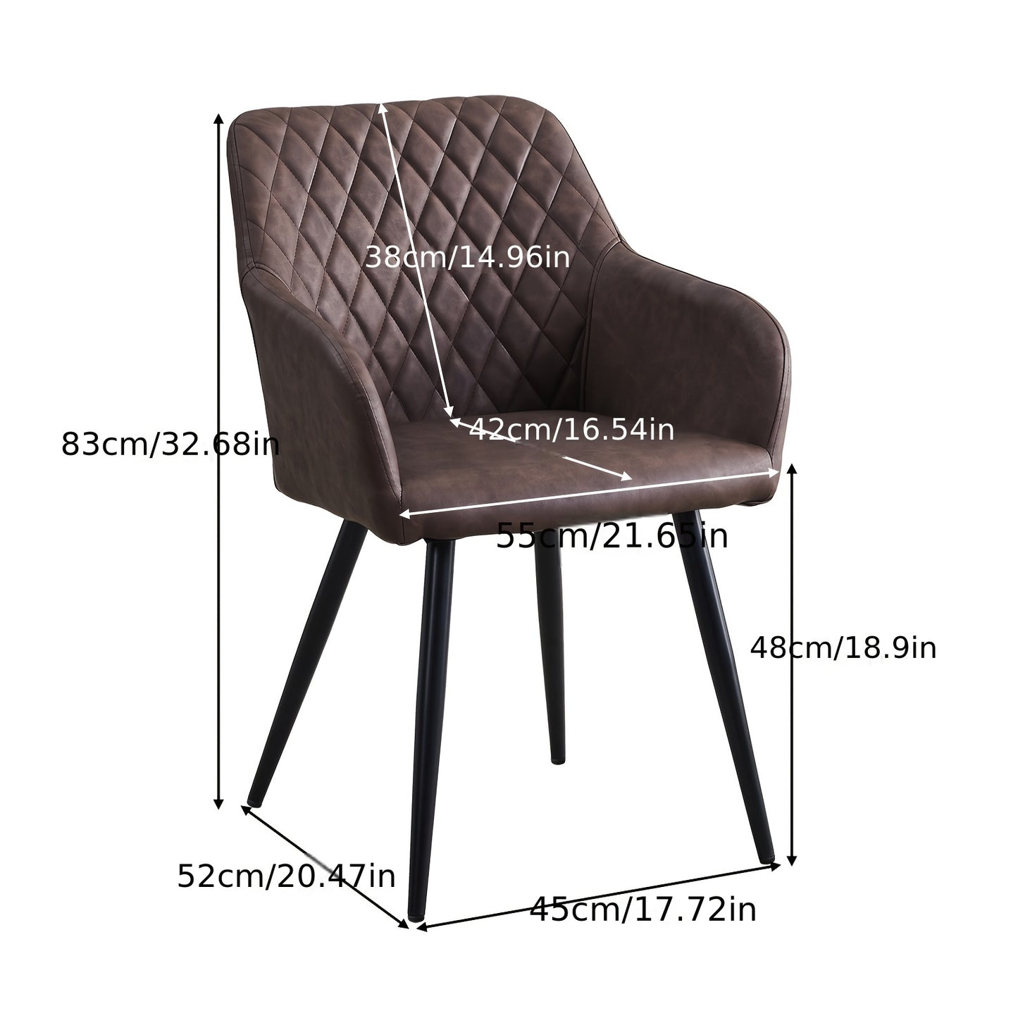 Kuipstoel – Eetkamerstoel – Armstoel – Stoel – Kunstleren Stoel – Set van 2 – Donkergrijs – Memory Foam – Aluminium Frame
