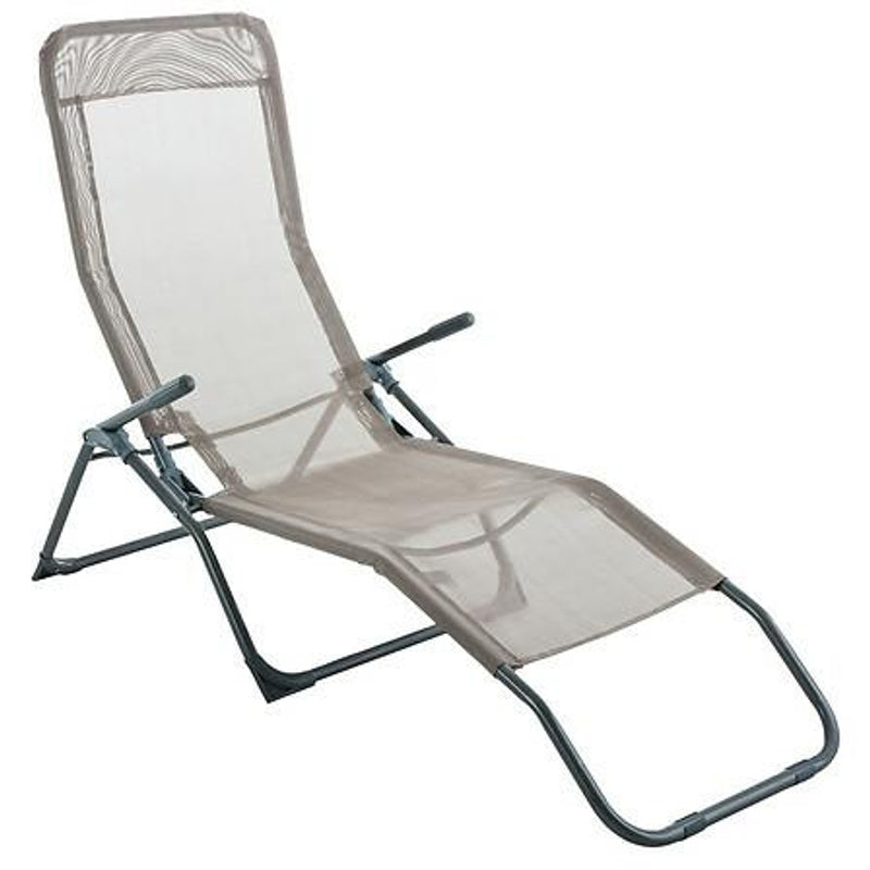 FOLDABLE SUN LOUNGER in Anthracite/Taupe with Armrests and Mesh Back