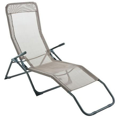 FOLDABLE SUN LOUNGER in Anthracite/Taupe with Armrests and Mesh Back