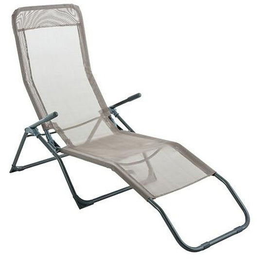 FOLDABLE SUN LOUNGER in Anthracite/Taupe with Armrests and Mesh Back