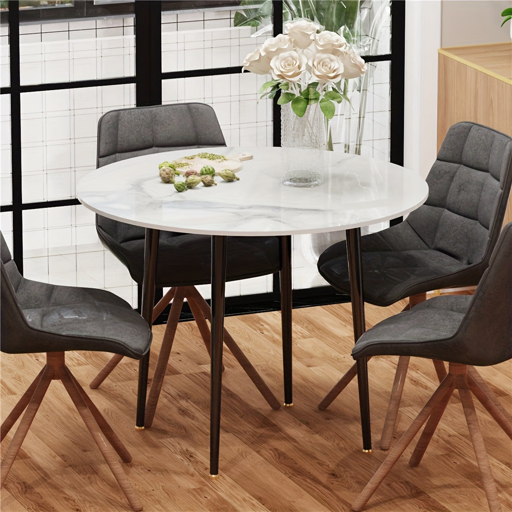 Eettafel – Ronde Tafel – Keukentafel – Dinertafel – Eetkamertafel – Hoogglans Sintered Stone Blad – 80 cm Diameter Metalen Tapered Poten