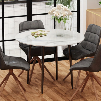 Eettafel – Ronde Tafel – Keukentafel – Dinertafel – Tafel – Hoogglans Sintersteen Blad – 80 cm Diameter – Stabiel Metalen Onderstel
