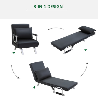 3-in-1 Slaapbank – Bedbank – Logeerbed – Fauteuil – Zitbank – Zwart – Ruimtelijk & Compact – Inclusief Comfortabel Kussen