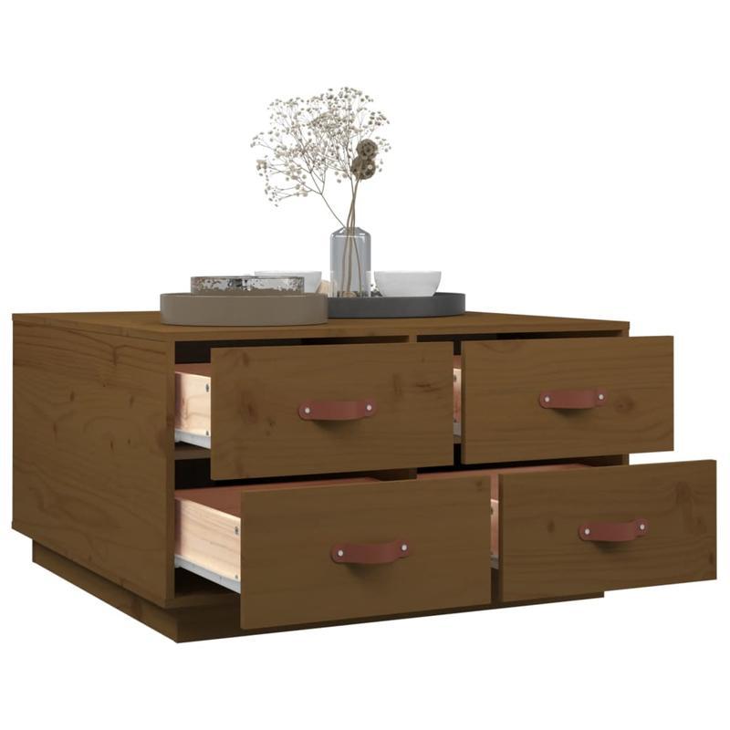 Coffee table 80x80x45cm solid pinewood honingbruin Removable, suitable for indoor use and suitable for all seasons, Living Room Furniture, Home Decor, Modern Design, Contemporary Furniture, Durable Material, Handcrafted Table
