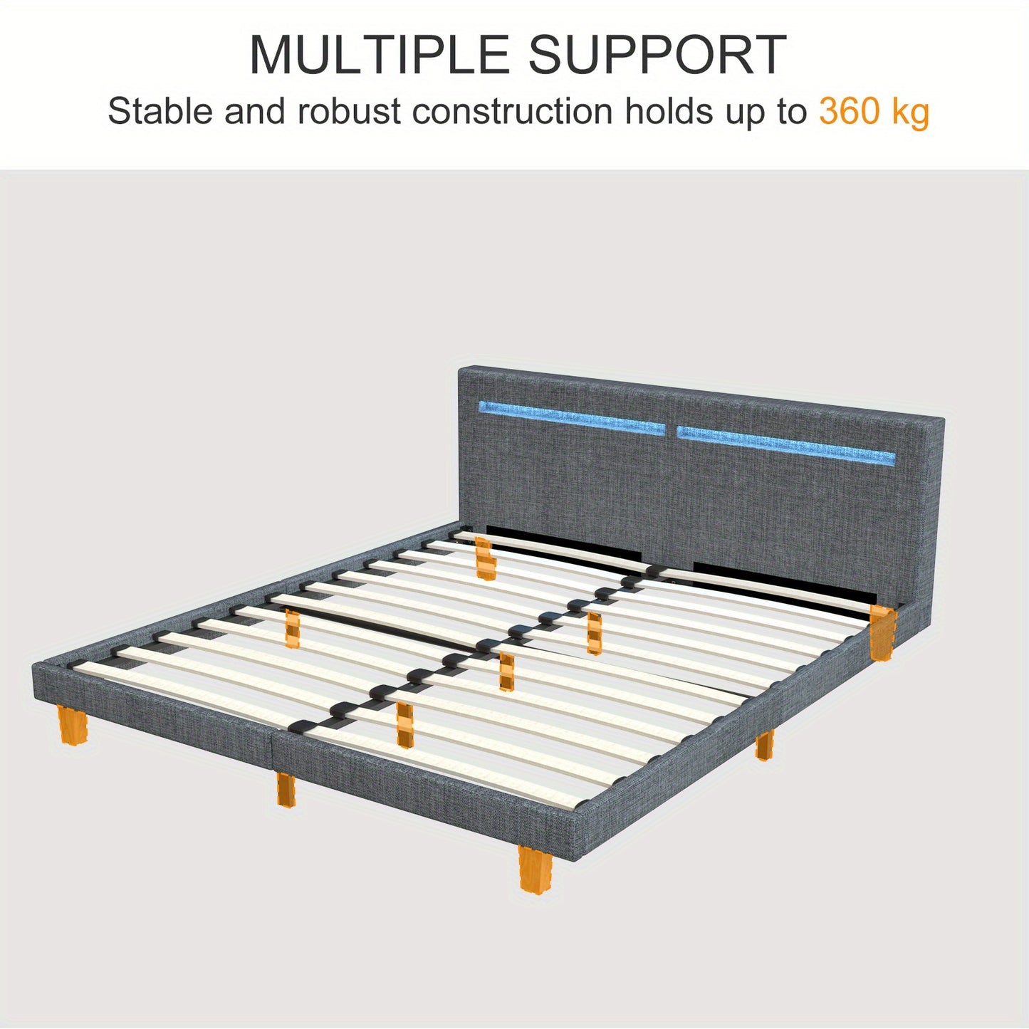Bedframe – Tweepersoonsbed – Platformbed – Ledikant – Slaapkamerbed – 90x200 cm – Stijlvolle Donkergrijze Bekleding – Stevige Constructie Met Opbergruimte Onderbed