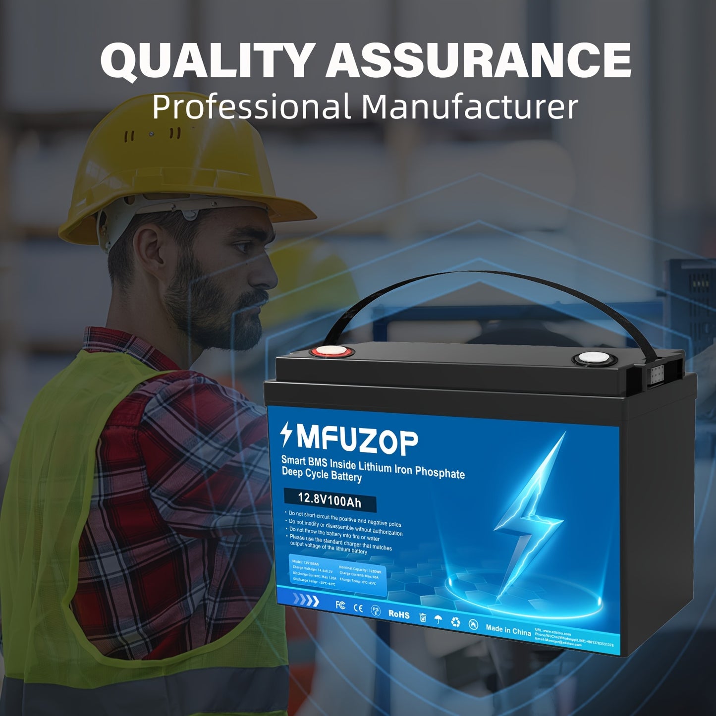 Lithium Accu – Oplaadbare Batterij – LiFePO4 Accu – Caravan Accu – Boot Accu – 12V 100Ah – Hoog Capaciteit met BMS – Stevige Corrosiebestendige Behuizing