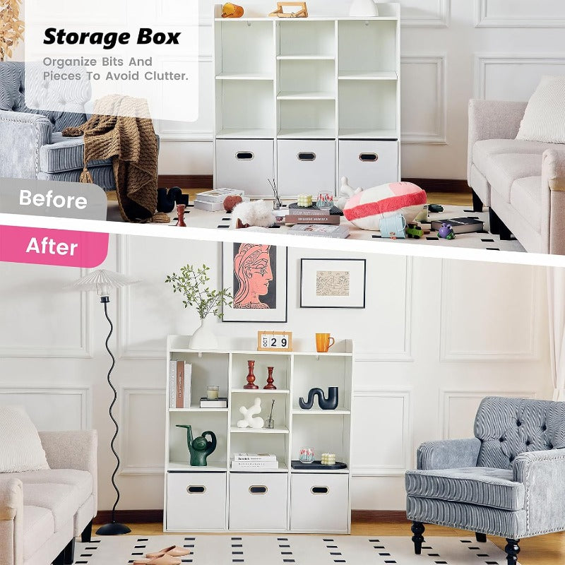 Boekenkast – Boekplank – Opbergkast – Rek – Organizer – 7-Vaks Met 3 Opbergboxen – Compact 70 cm Hoog – Stevig Houten Materiaal