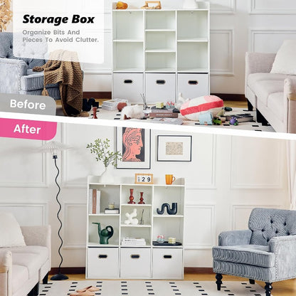 Boekenkast – Boekplank – Opbergkast – Rek – Organizer – 7-Vaks Met 3 Opbergboxen – Compact 70 cm Hoog – Stevig Houten Materiaal