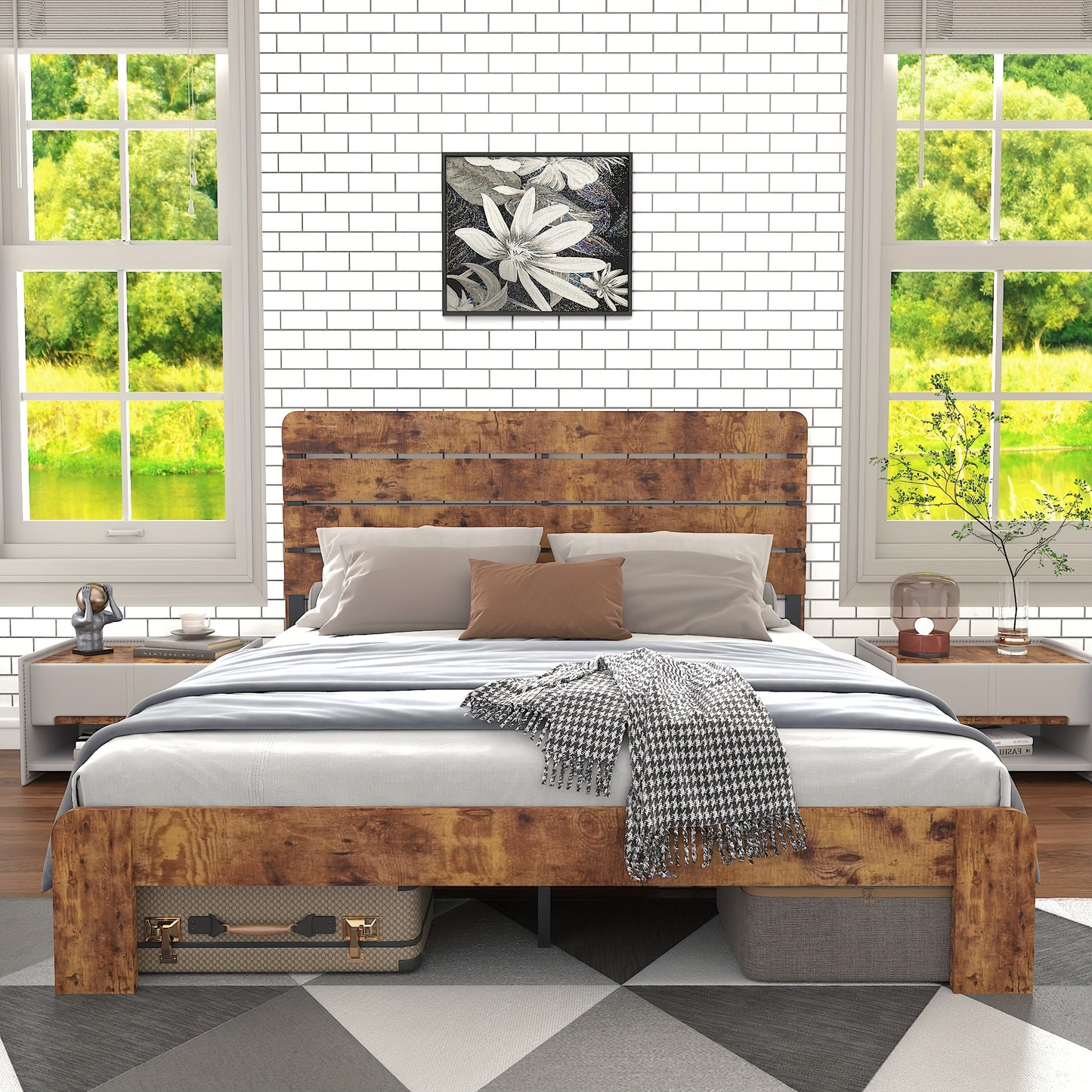 Modern Bedframe – Tweepersoonsbed – Slaapkamermeubel – Bedframe Metaal – Bed 160x200 cm – Stijlvol Hoog Hoofdbord – Stevig Metalen Frame