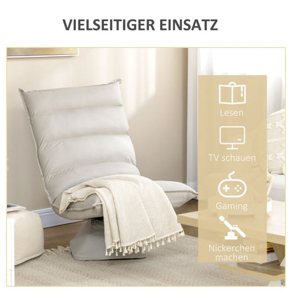 Vloersofa – Vloerstoel – Meditatiestoel – Relaxfauteuil – Loungefauteuil – Verstelbare Rugleuning – Draaibare Zitting – Microvezel Bekleding – Lichtgrijs – 62x70x95 cm