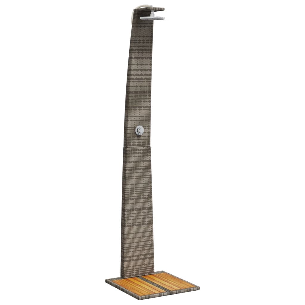 Buitendouche – Tuindouche – Vrijstaande Douche – Zwembad Douche – Outdoor Shower – Weerbestendig PE Rattan – Stevige Acaciahouten Basis Grijs