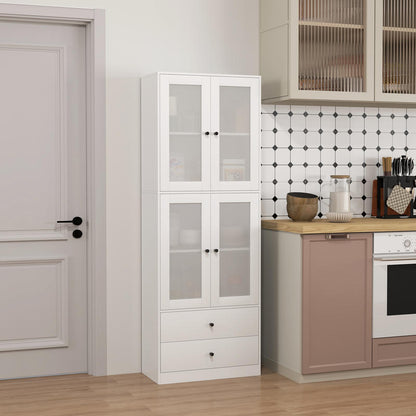 Kitchen Cabinet with Drawers And Glass Doors, Melamine Surface, White