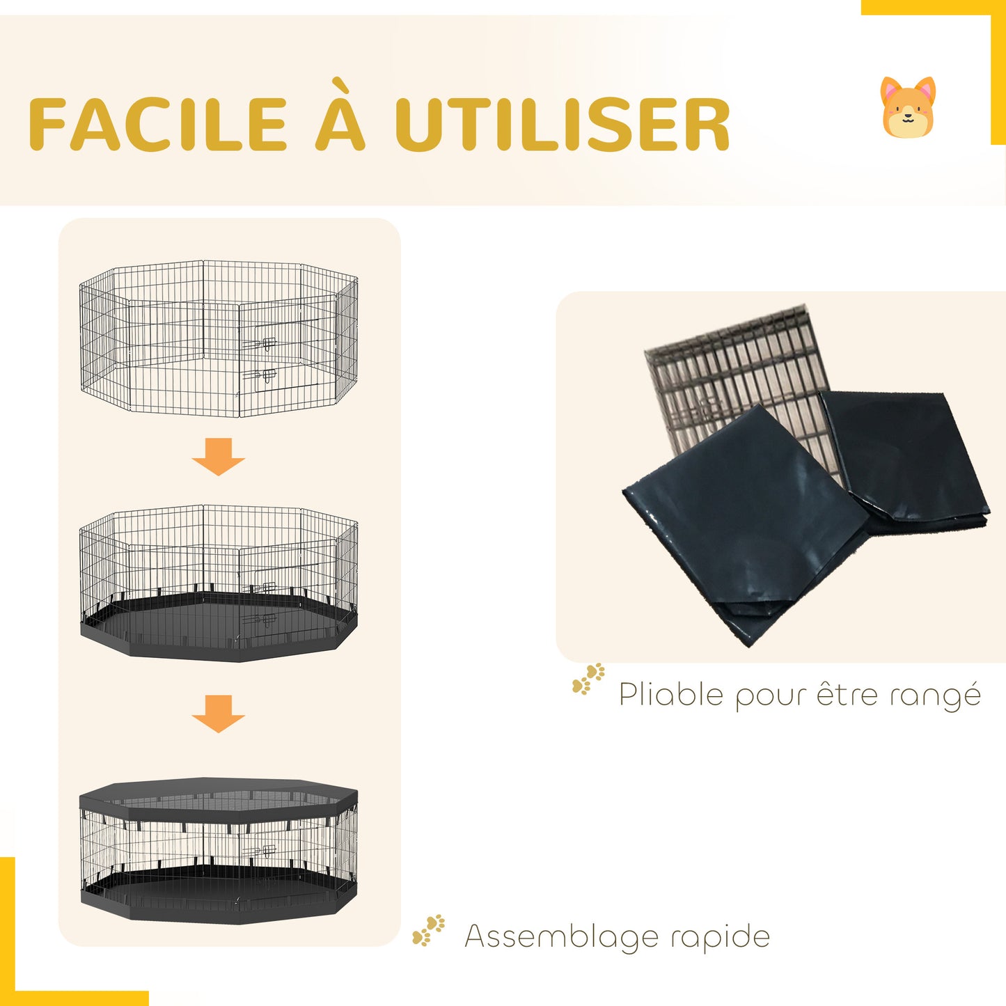 Hondenpark – Hondenren – Puppyren – Hondenvanghek – Speelren – Inklapbaar – Metale Panelen – Waterdichte Bodem – UV-Bescherming – Zwarte Kleur