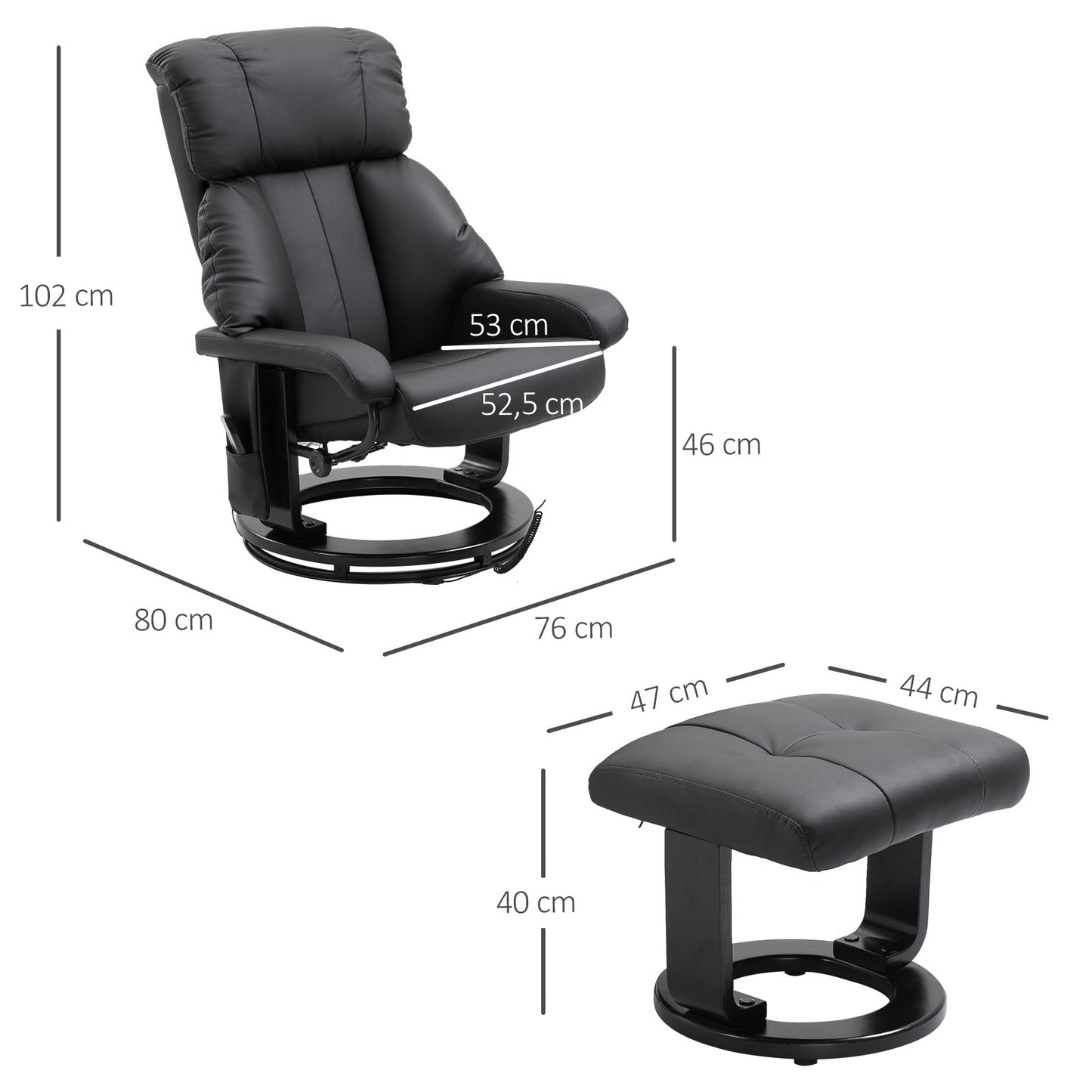 Elektrische Relaxfauteuil – Relaxstoel – Massagestoel – Verstelbare Fauteuil – Luisterstoel – Zwart Kunstleer – Massagefunctie en Elektrische Verstelbare Voetensteun