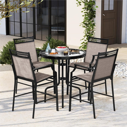 Tuinstoelen – Terrasstoelen – Buitenstoelen – Balkonstoelen – Hooge Stoelen – Sneldrogende Stof – Stevig Metalen Frame – Max. 180 kg Belastbaar – Set van 2 – Koffiekleur