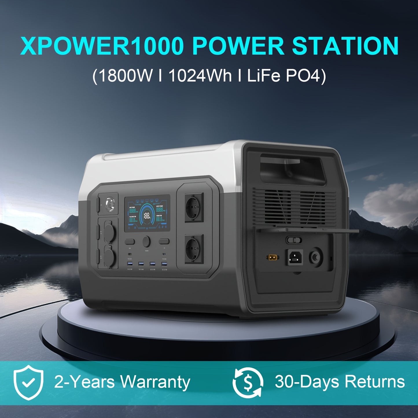 Draagbare Power Station – Portable Generator – Mobiele Stroomvoorziening – Noodstroom – 1024 Wh LiFePO4 Batterij – 1800 Watt Piekvermogen