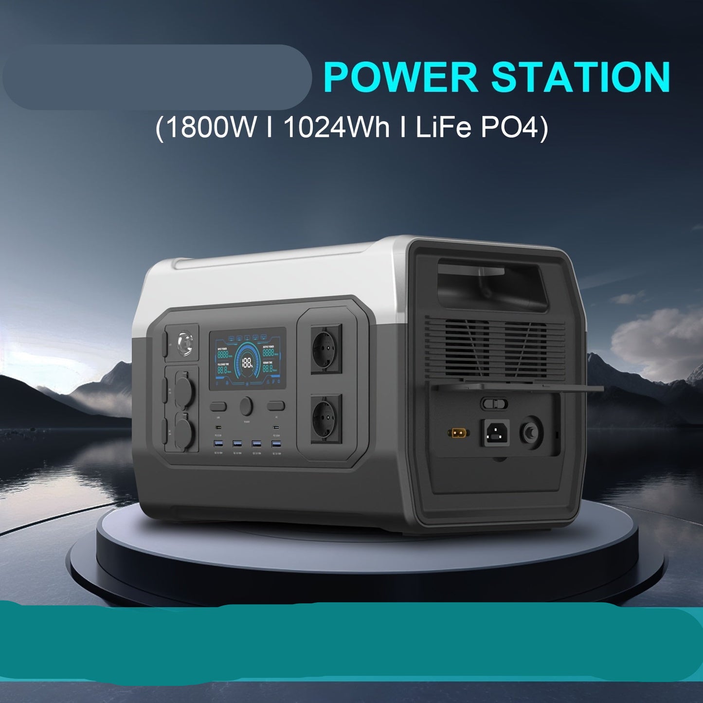Draagbare generator – Stroomvoorziening – Noodstroom – Campinggenerator – Powerbank – 1800W vermogen – Compact vierkant design met 200W zonnepaneel