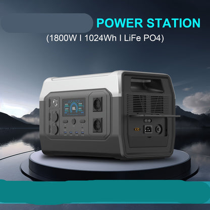 Draagbare generator – Stroomvoorziening – Noodstroom – Campinggenerator – Powerbank – 1800W vermogen – Compact vierkant design met 200W zonnepaneel