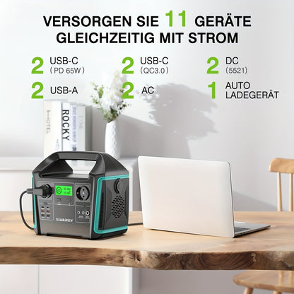 Draagbare Power Station – Mobiele Generator – Solar Generator – Noodstroomvoorziening – Buitenaccu – 1000W Vermogen – 725,76Wh Capaciteit – 2x 1000W AC Uitgang – 2x 65W USB-C Poorten