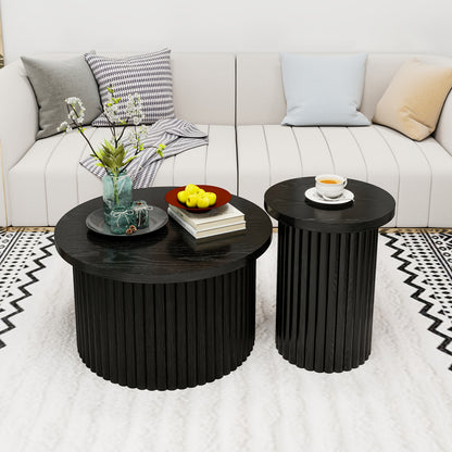 Salontafel – Koffietafel – Bijzettafel – Opbergtafel – Woonkamertafel – Rond Design – Zwart Hardhout MDF – Met Opbergruimte en Golvend Deksel – Eenvoudige Montage