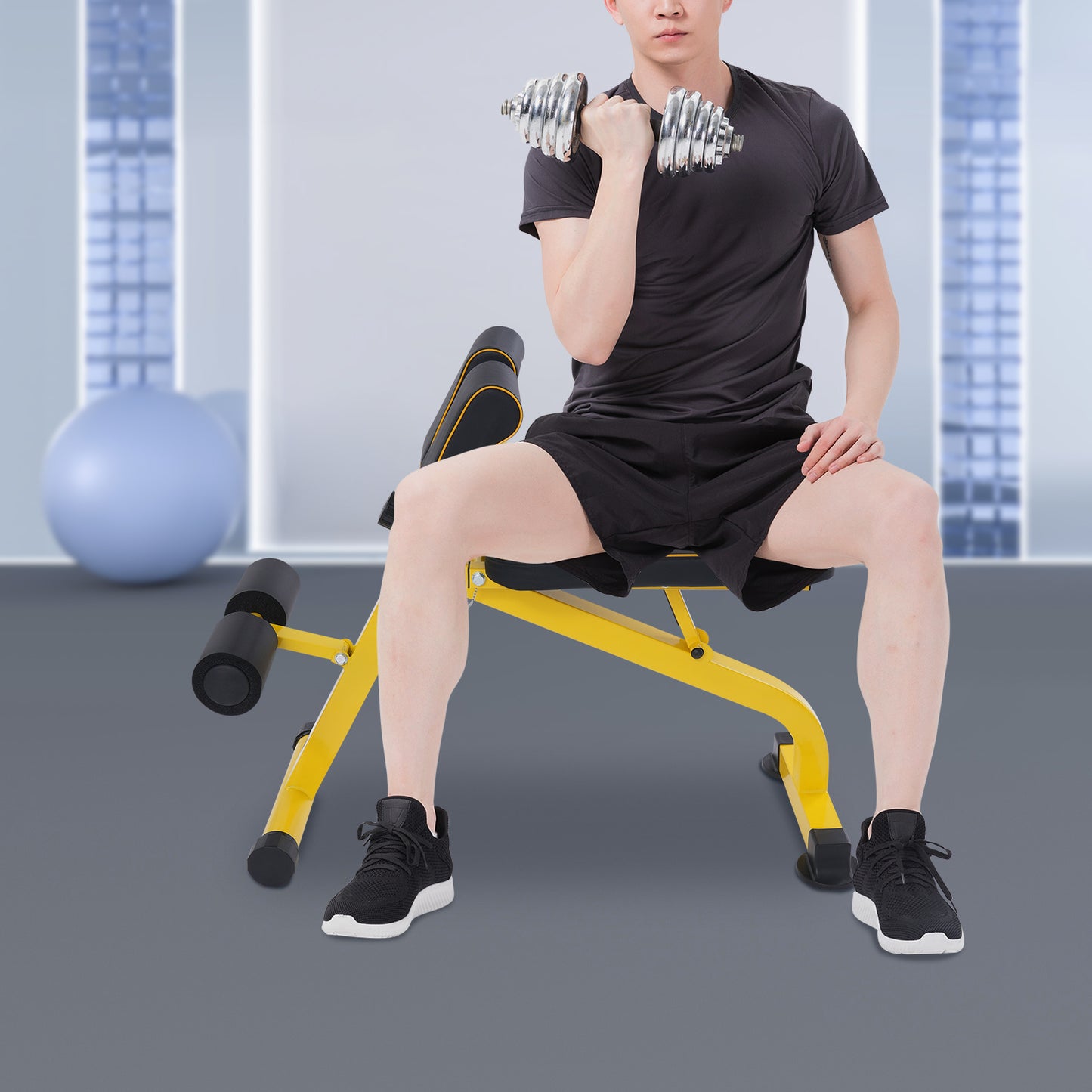 Heavy-Duty Multifunctional Fitness Chair - Adjustable Height (10-Level), Foldable Exercise Equipment with 299.82 KG Weight Capacity, PU Cushioned Seat & Sturdy Base - Home Gym, Squats, Push-Ups, Back Extensions - Space-Saving