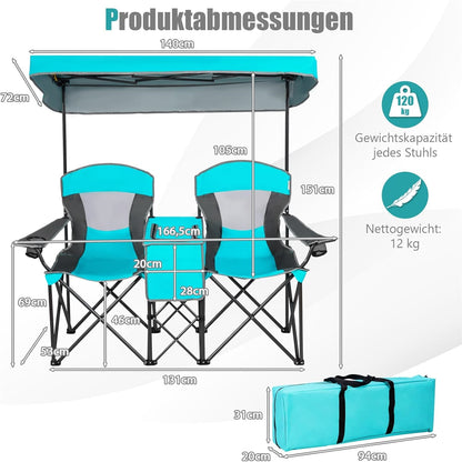 Campingstoel – Vouwstoel – Kampeerstoel – Visstoel – Outdoorstoel – Met Verstelbare Zonwering – Inclusief Koelbox & Tafel – Navy
