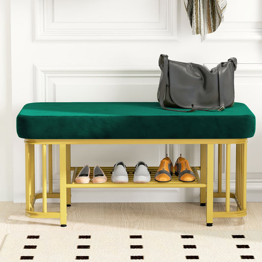 Modern Shoe Bench with Velvet Seat & Sturdy Metal Frame - Space-Saving Hallway Bench with Adjustable Feet, Compact Entryway Storage for Small Apartments, Bedrooms, Black, Bench for Entryway, Contemporary Design, Durable Const