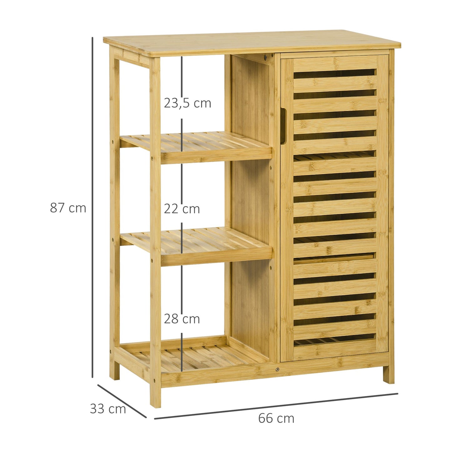 Bamboe Badkamerkastje – Badkamermeubel – Opbergkast – Opbergrek – Kastje Natuurlijk – 3 Planken – Lamellen Deuren
